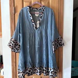 Leopard Print Trim Tiered Tunic - Dress
